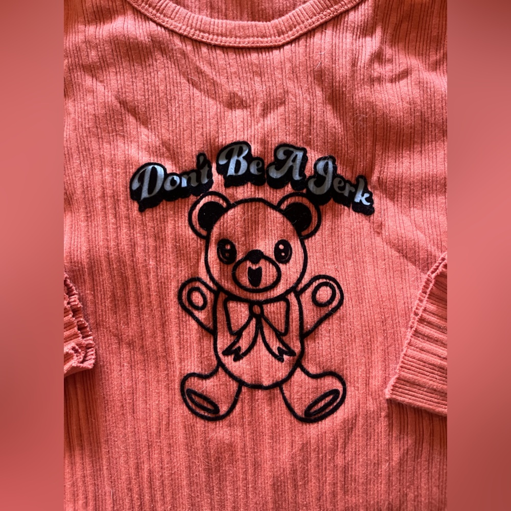 Forever 21 Orange Ribbed Top - Cute Embroidered Bear